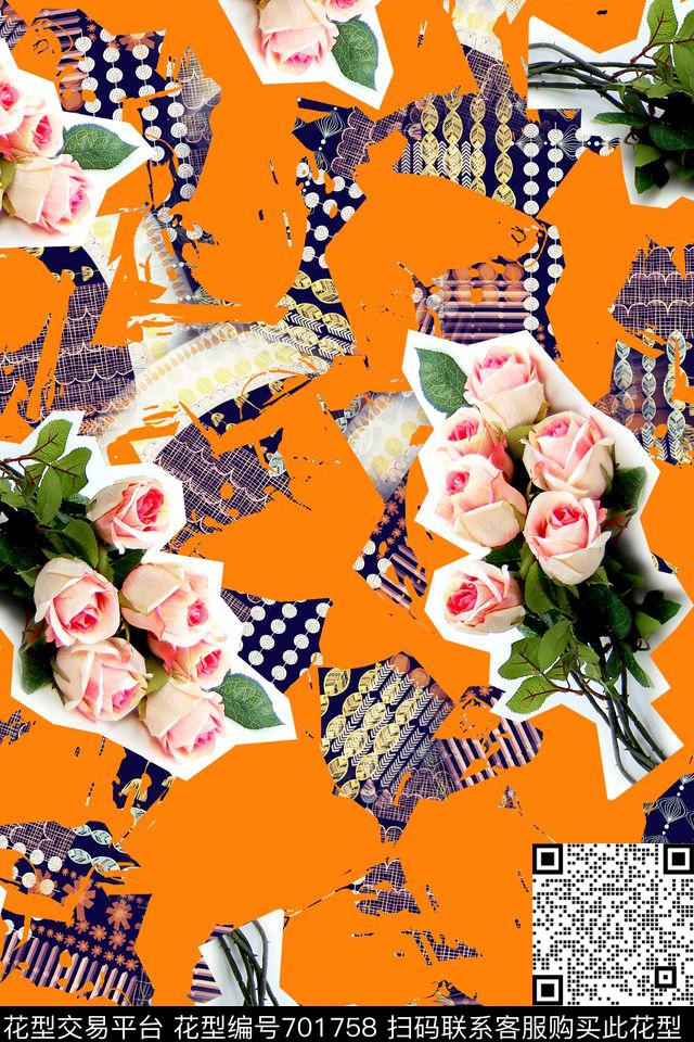 女装花卉拼接数码印花华亿平台下载（图片编号: 701758） - 瓦栏（Walan）