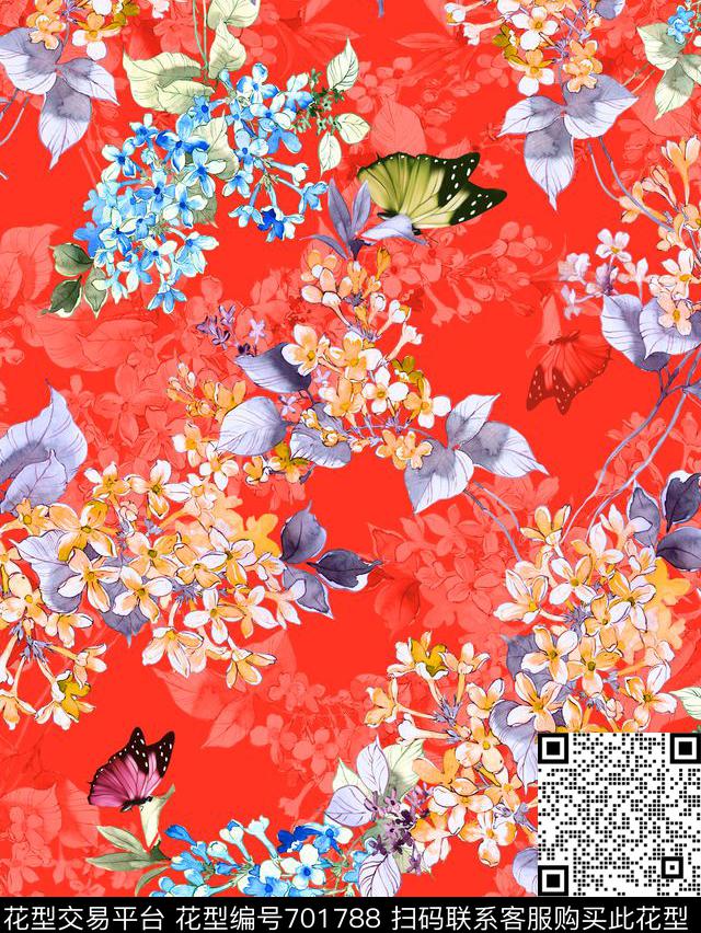 中国风小碎花花卉数码印花华亿平台下载（图片编号: 701788） - 瓦栏（Walan）