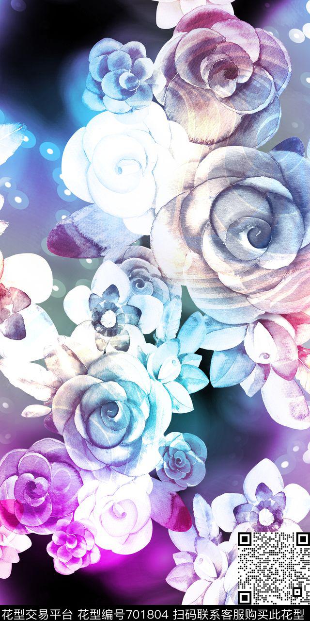 乱花花朵大花数码印花华亿平台下载（图片编号: 701804） - 瓦栏（Walan）