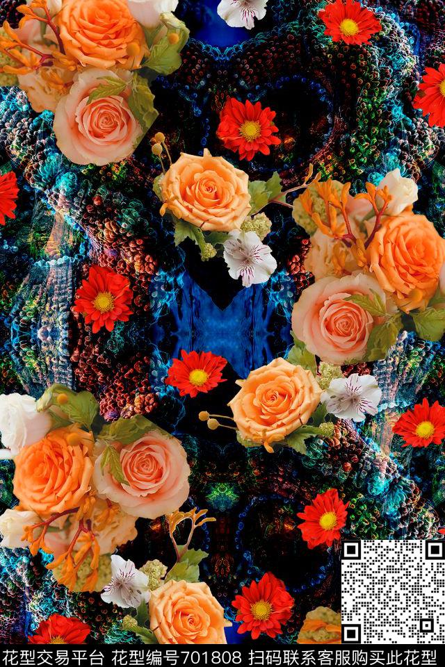 乱花花朵花卉数码印花华亿平台下载（图片编号: 701808） - 瓦栏（Walan）