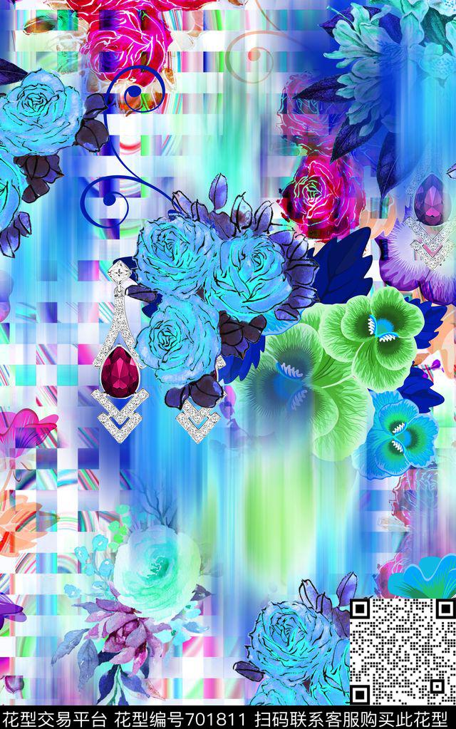 旗袍花卉MAX-女装花卉手绘三色堇玫瑰数码印花华亿平台下载（图片编号: 701811） - 瓦栏（Walan）