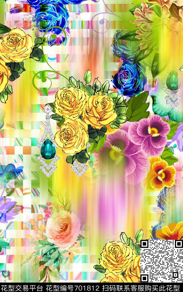 旗袍花卉MAX-女装花卉手绘三色堇玫瑰数码印花华亿平台下载（图片编号: 701812） - 瓦栏（Walan）