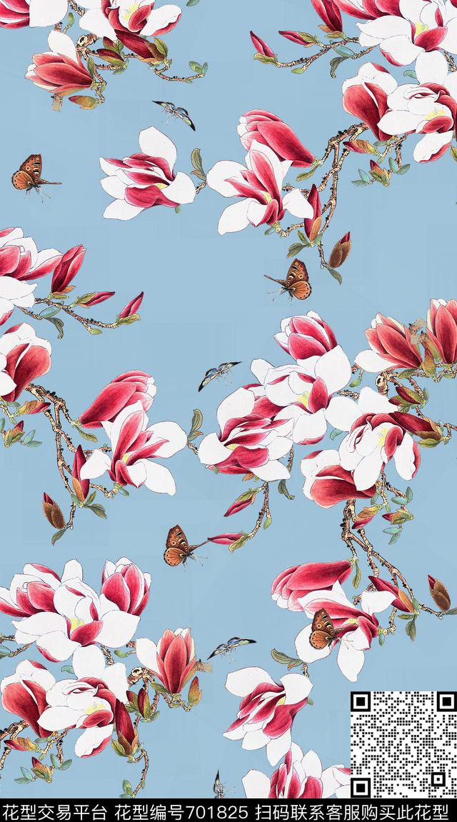 中国风国画玉兰花数码印花华亿平台下载（图片编号: 701825） - 瓦栏（Walan）
