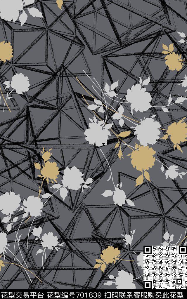 抽象花卉镂空立体传统印花华亿平台下载（图片编号: 701839） - 瓦栏（Walan）