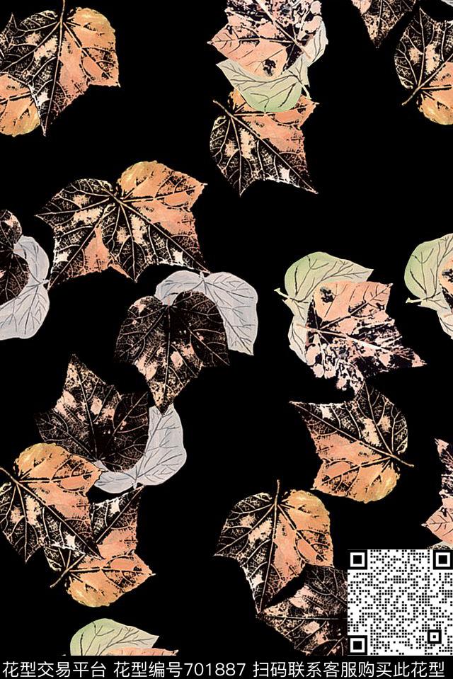 手绘复古叶子抽象印花时尚大牌男装满版夹克外套印花时尚欧美大牌印花风格数码印花华亿平台下载（图片编号: 701887） - 瓦栏（Walan）