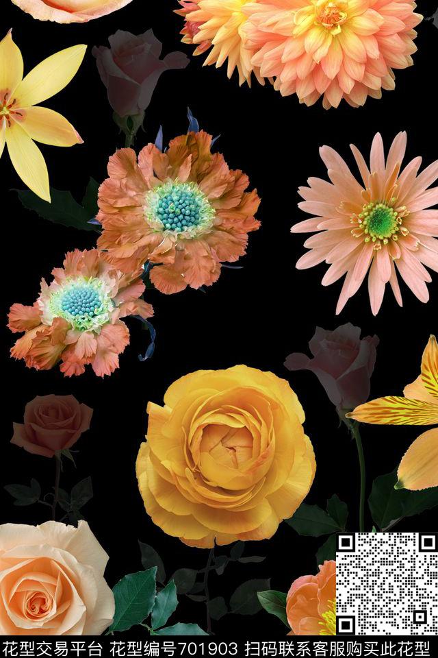 花卉秋冬装玫瑰数码印花华亿平台下载（图片编号: 701903） - 瓦栏（Walan）