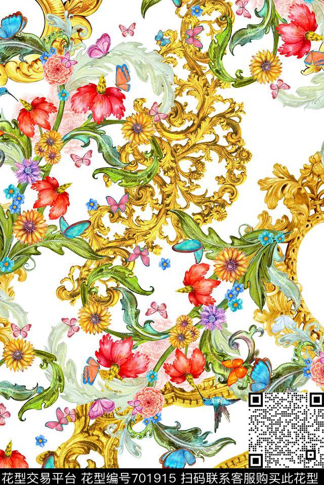 手绘金属花纹数码印花华亿平台下载（图片编号: 701915） - 瓦栏（Walan）