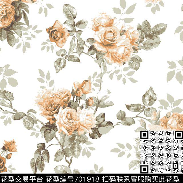 玫瑰大花花朵传统印花华亿平台下载（图片编号: 701918） - 瓦栏（Walan）