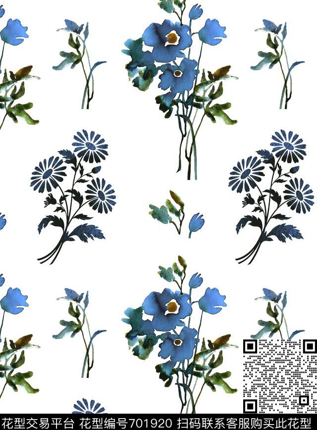 花水彩水墨传统印花华亿平台下载（图片编号: 701920） - 瓦栏（Walan）