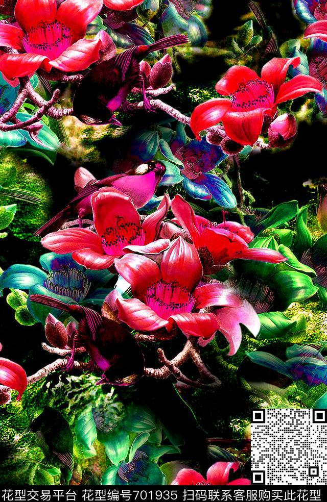 水墨秋冬华亿平台数码花大气花卉数码印花华亿平台下载（图片编号: 701935） - 瓦栏（Walan）