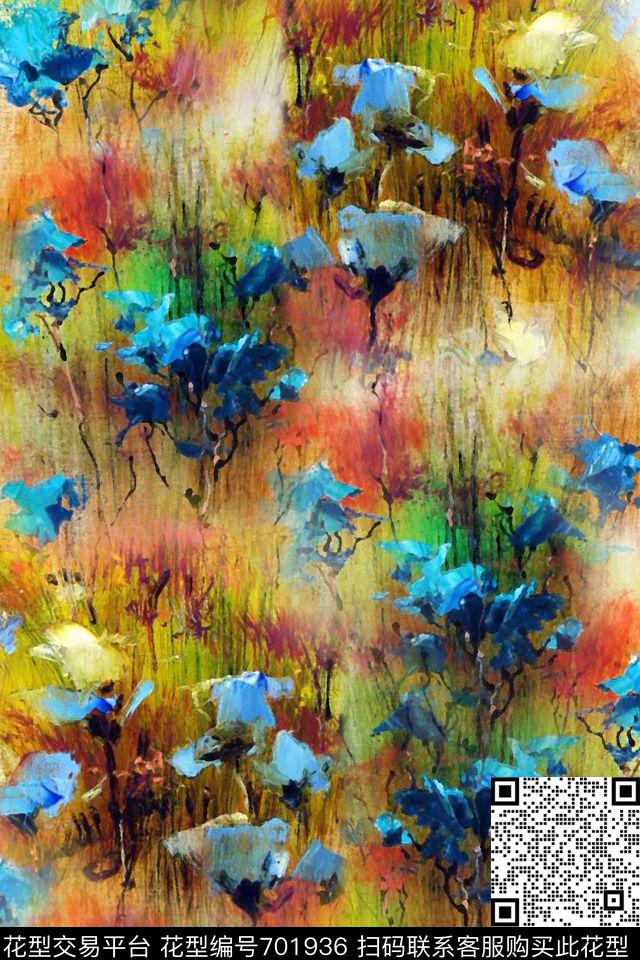 抽象油画油画花卉肌理数码印花华亿平台下载（图片编号: 701936） - 瓦栏（Walan）