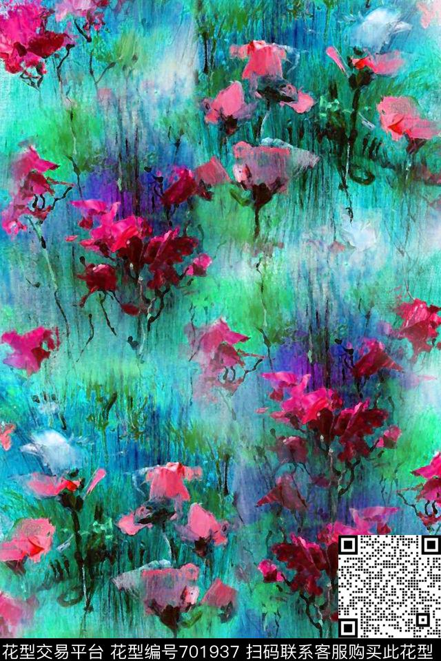 抽象油画油画花卉肌理数码印花华亿平台下载（图片编号: 701937） - 瓦栏（Walan）