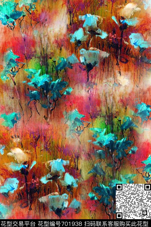抽象油画油画花卉肌理数码印花华亿平台下载（图片编号: 701938） - 瓦栏（Walan）