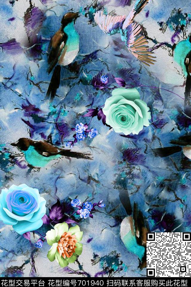 面料花卉油画花鸟手绘花卉数码印花华亿平台下载（图片编号: 701940） - 瓦栏（Walan）