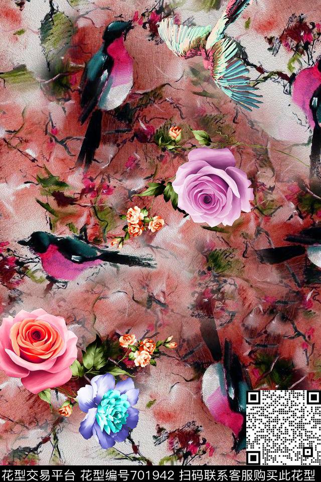 面料花卉油画花鸟手绘花卉数码印花华亿平台下载（图片编号: 701942） - 瓦栏（Walan）