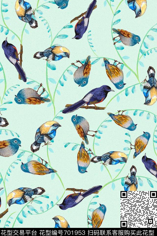 花鸟花卉蝴蝶数码印花华亿平台下载（图片编号: 701953） - 瓦栏（Walan）