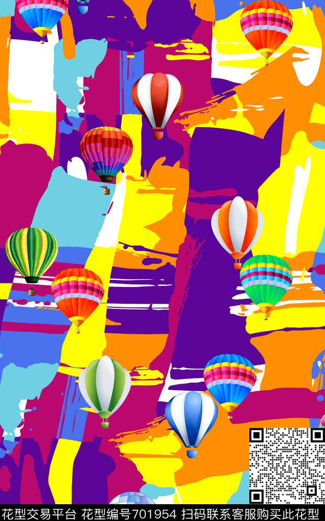 热带风热气球抽象大色块数码印花华亿平台下载（图片编号: 701954） - 瓦栏（Walan）