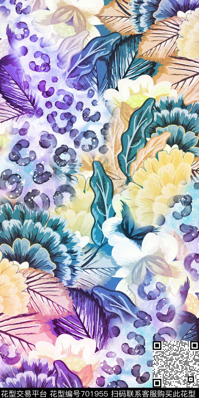 豹纹树叶绿植树叶数码印花华亿平台下载（图片编号: 701955） - 瓦栏（Walan）