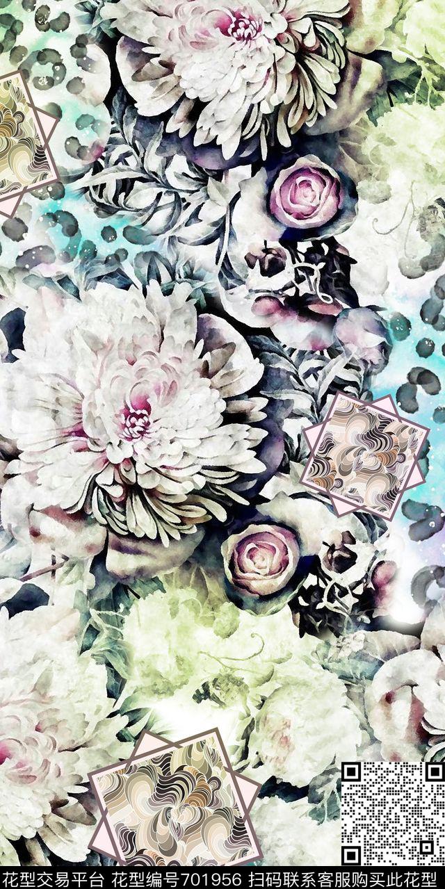 大花玫瑰花乱花数码印花华亿平台下载（图片编号: 701956） - 瓦栏（Walan）