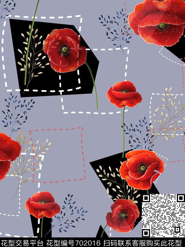 现代花卉几何数码印花华亿平台下载（图片编号: 702016） - 瓦栏（Walan）