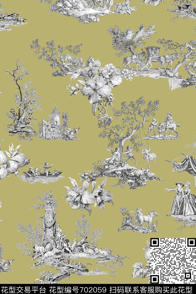 中国风风景场景数码印花华亿平台下载（图片编号: 702059） - 瓦栏（Walan）