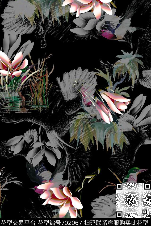 颜色混合郁金香数码印花华亿平台下载（图片编号: 702067） - 瓦栏（Walan）