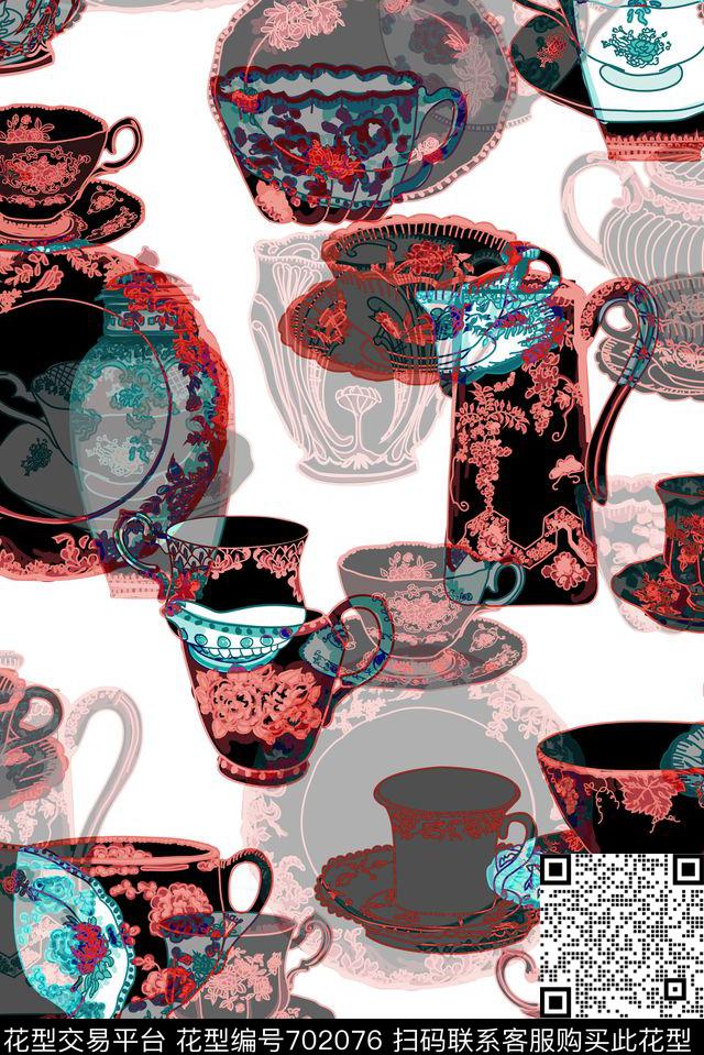 手绘青花瓷套餐数码印花华亿平台下载（图片编号: 702076） - 瓦栏（Walan）