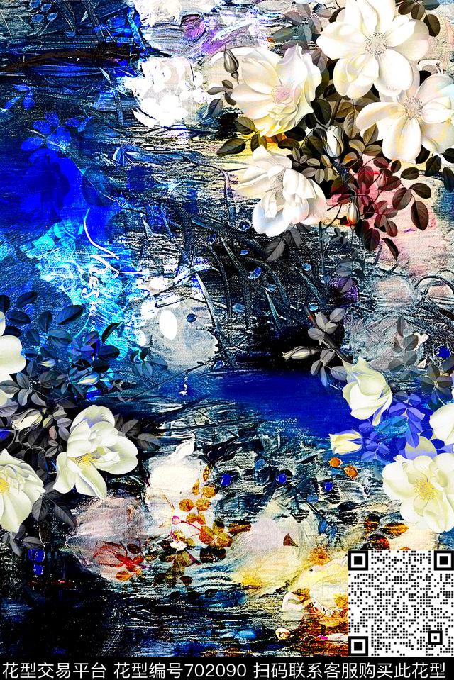 玫瑰花卉面料花数码印花华亿平台下载（图片编号: 702090） - 瓦栏（Walan）