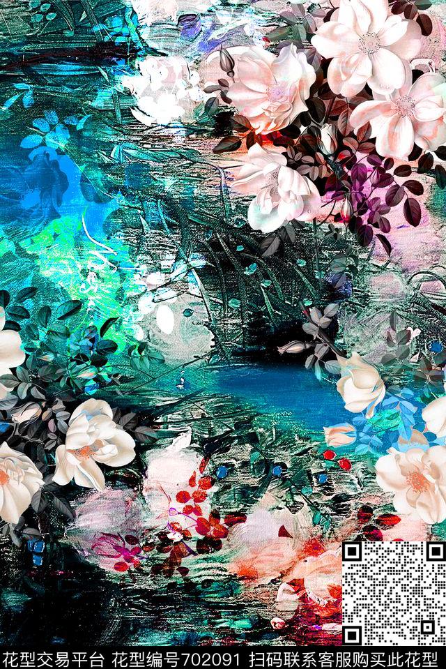 玫瑰花卉面料花数码印花华亿平台下载（图片编号: 702091） - 瓦栏（Walan）