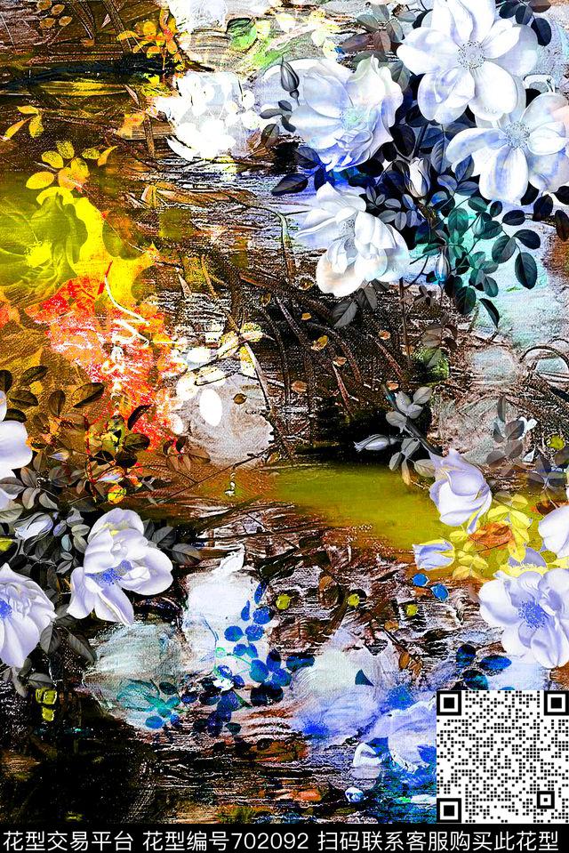 玫瑰花卉面料花数码印花华亿平台下载（图片编号: 702092） - 瓦栏（Walan）