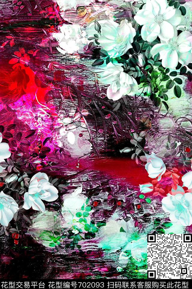 玫瑰花卉面料花数码印花华亿平台下载（图片编号: 702093） - 瓦栏（Walan）