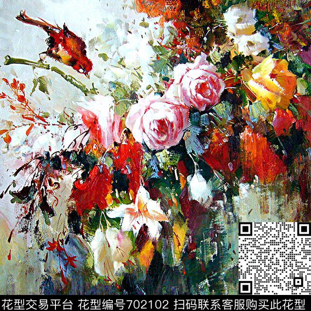 花卉乱花油画数码印花华亿平台下载（图片编号: 702102） - 瓦栏（Walan）