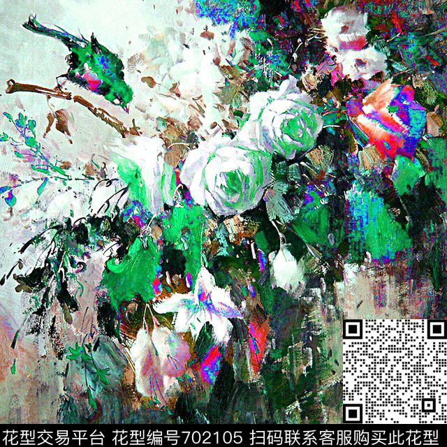 花卉乱花油画数码印花华亿平台下载（图片编号: 702105） - 瓦栏（Walan）