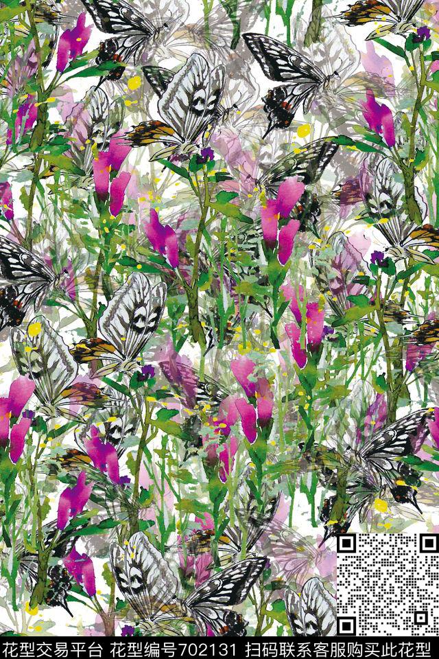花卉蝴蝶原创数码印花华亿平台下载（图片编号: 702131） - 瓦栏（Walan）