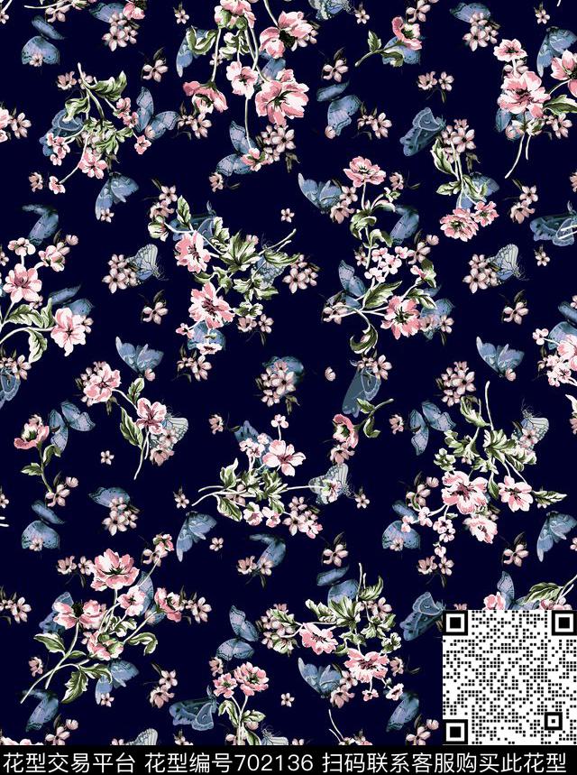 蝴蝶花束小碎花传统印花华亿平台下载（图片编号: 702136） - 瓦栏（Walan）