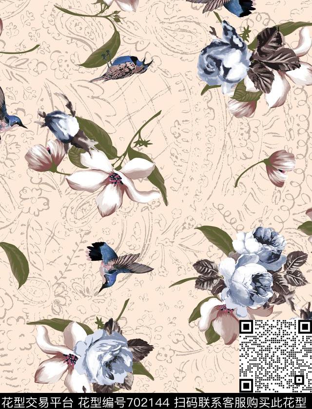 叠加月季速写传统印花华亿平台下载（图片编号: 702144） - 瓦栏（Walan）
