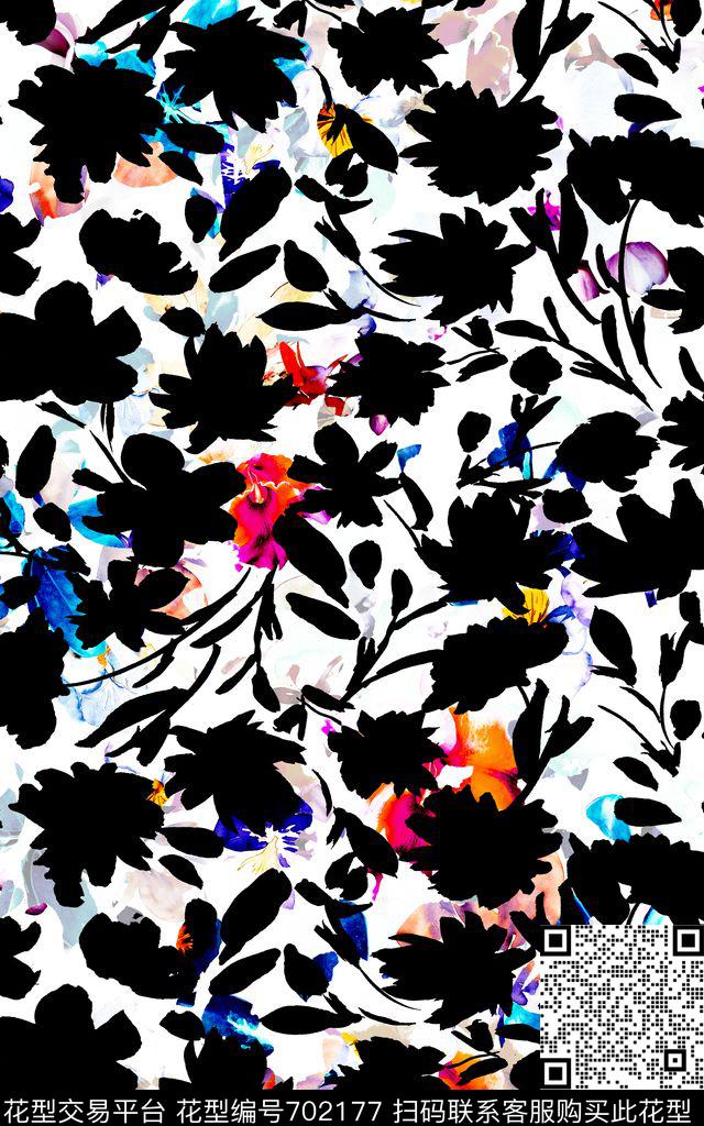 大花牡丹玫瑰数码印花华亿平台下载（图片编号: 702177） - 瓦栏（Walan）