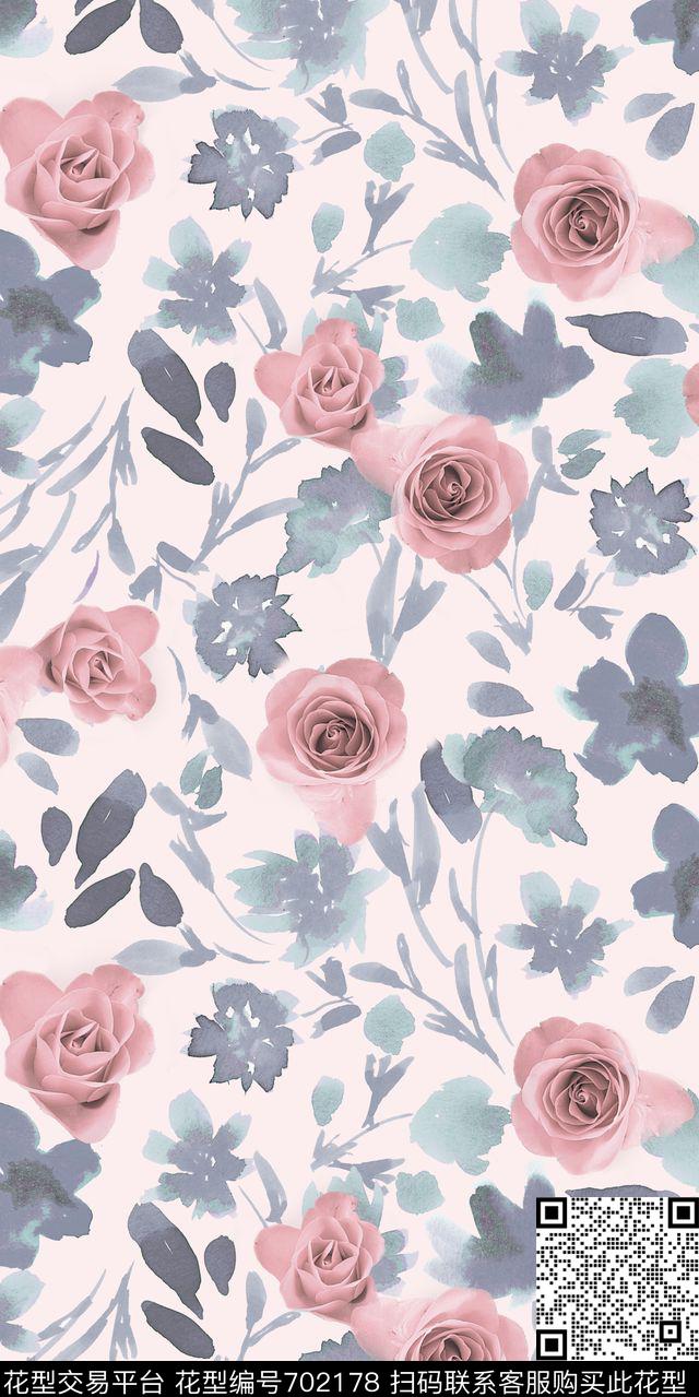 大花牡丹玫瑰数码印花华亿平台下载（图片编号: 702178） - 瓦栏（Walan）