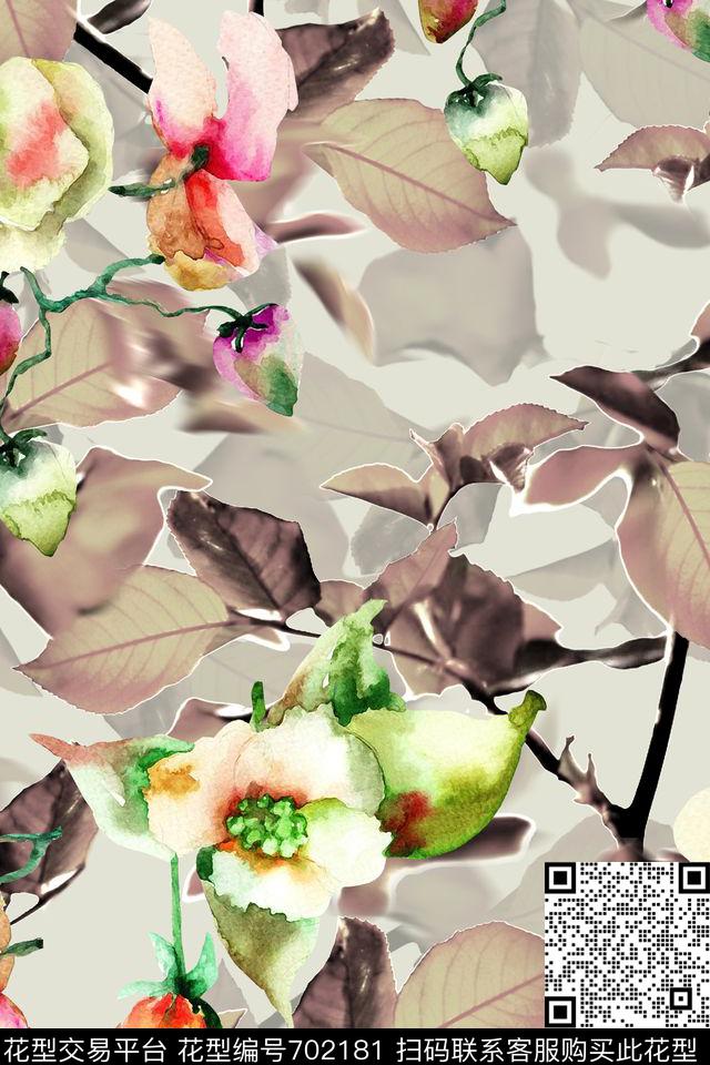 大花牡丹玫瑰数码印花华亿平台下载（图片编号: 702181） - 瓦栏（Walan）