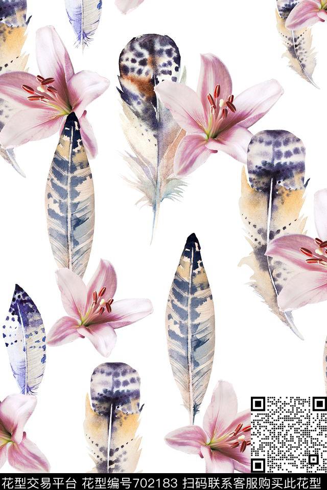 羽毛牡丹玫瑰数码印花华亿平台下载（图片编号: 702183） - 瓦栏（Walan）