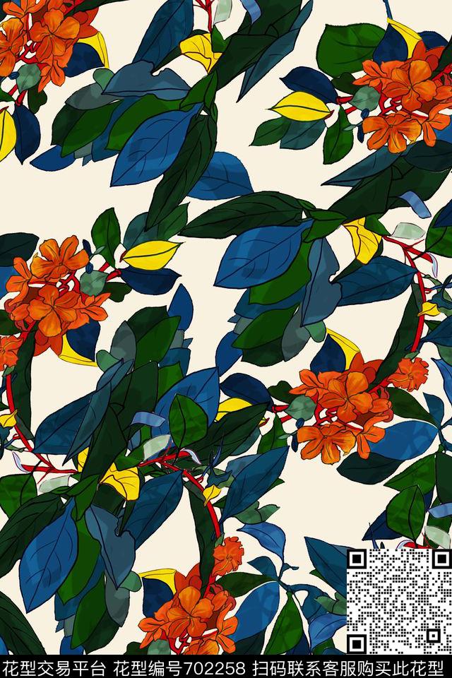 花朵花卉水彩数码印花华亿平台下载（图片编号: 702258） - 瓦栏（Walan）