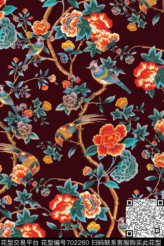 民族风山水画花鸟数码印花华亿平台下载（图片编号: 702260） - 瓦栏（Walan）