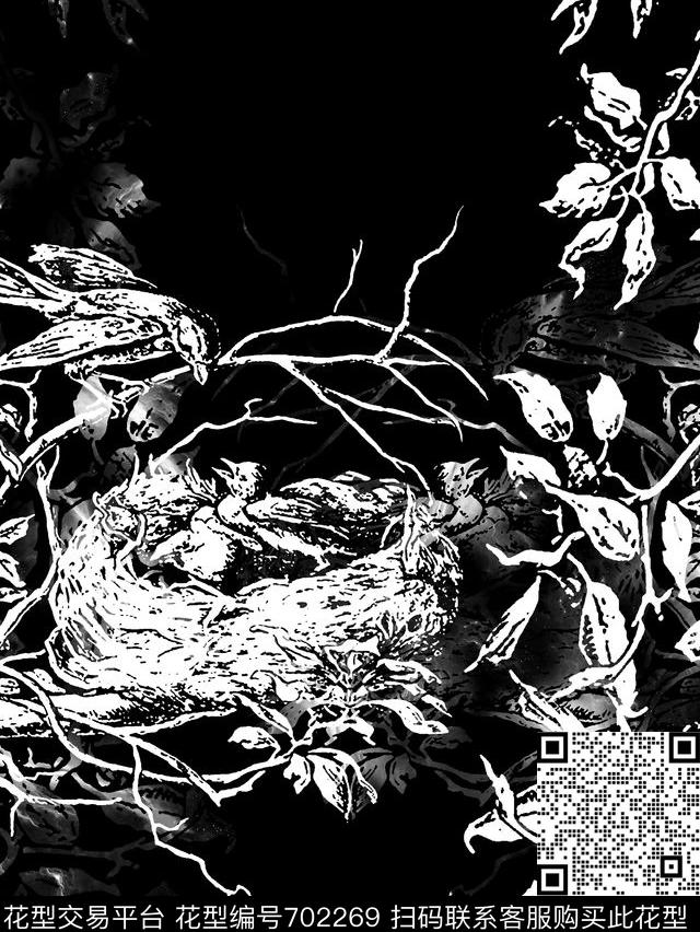 树枝鸟男装T恤数码印花华亿平台下载（图片编号: 702269） - 瓦栏（Walan）