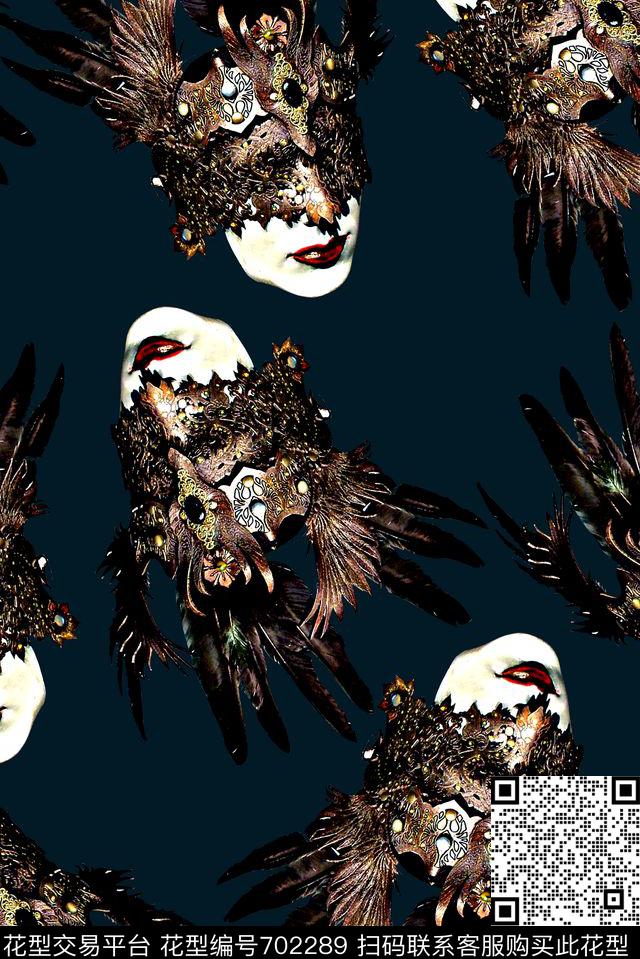 手绘人物北非印第安人印花抽象羽毛男装潮流满版夹克印花数码印花华亿平台下载（图片编号: 702289） - 瓦栏（Walan）