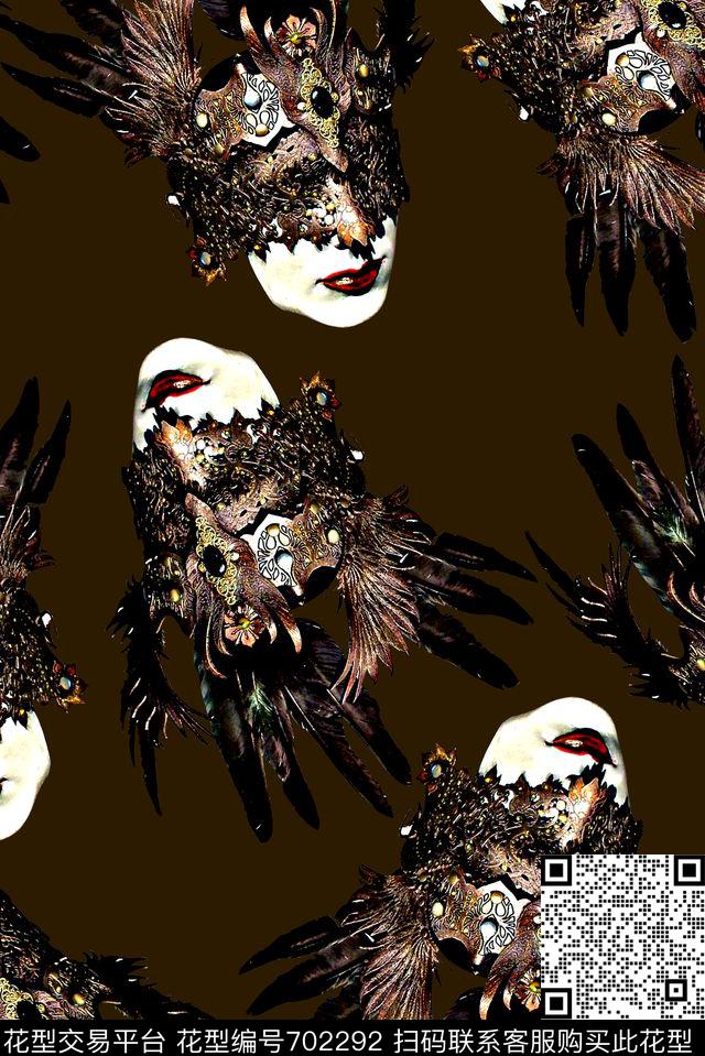 手绘人物北非印第安人印花抽象羽毛男装潮流满版夹克印花数码印花华亿平台下载（图片编号: 702292） - 瓦栏（Walan）