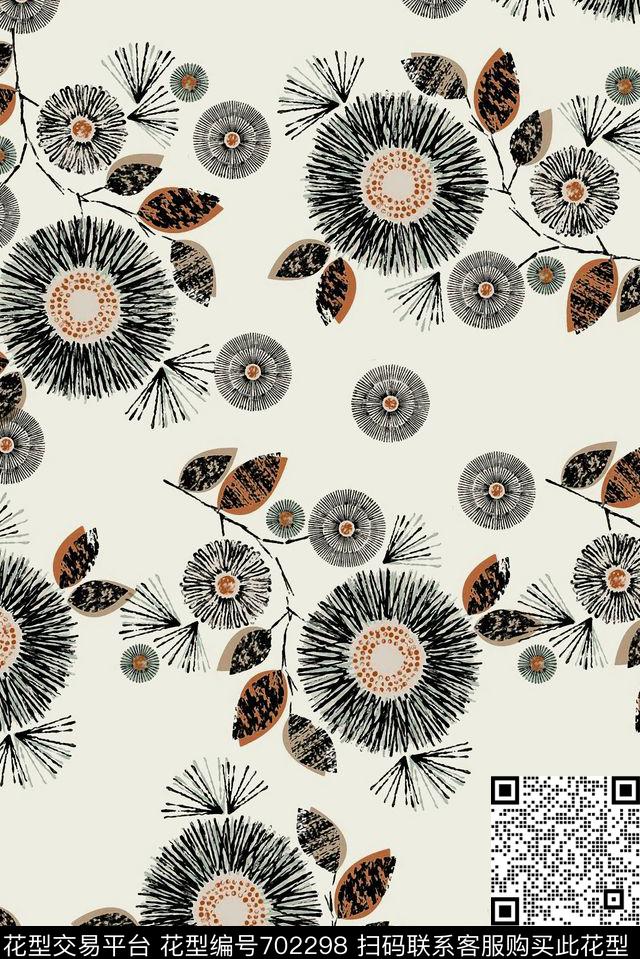 色块圆形花卉数码印花华亿平台下载（图片编号: 702298） - 瓦栏（Walan）