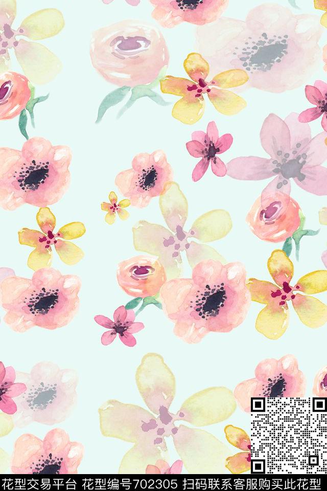 花朵手绘彩色数码印花华亿平台下载（图片编号: 702305） - 瓦栏（Walan）