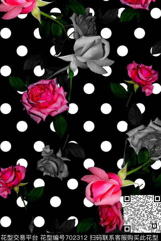 抽象手绘满版玫瑰花卉最新高清数码花卉千鸟格数码印花华亿平台下载（图片编号: 702312） - 瓦栏（Walan）