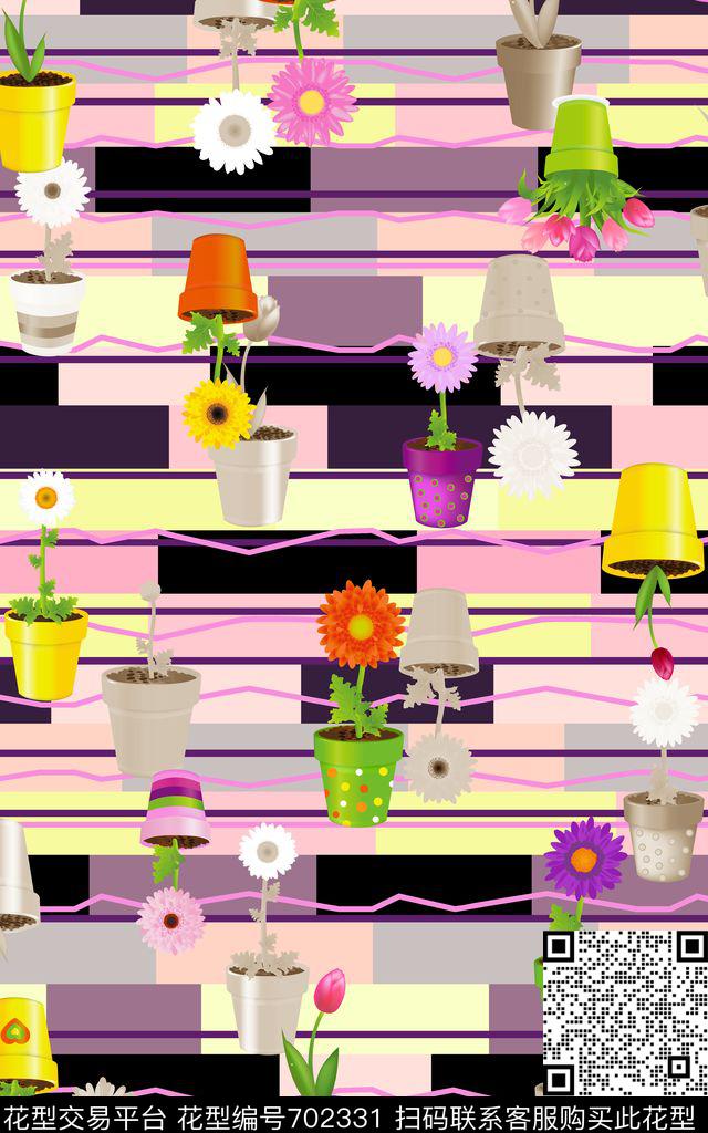 植物盆栽横条波普数码印花华亿平台下载（图片编号: 702331） - 瓦栏（Walan）
