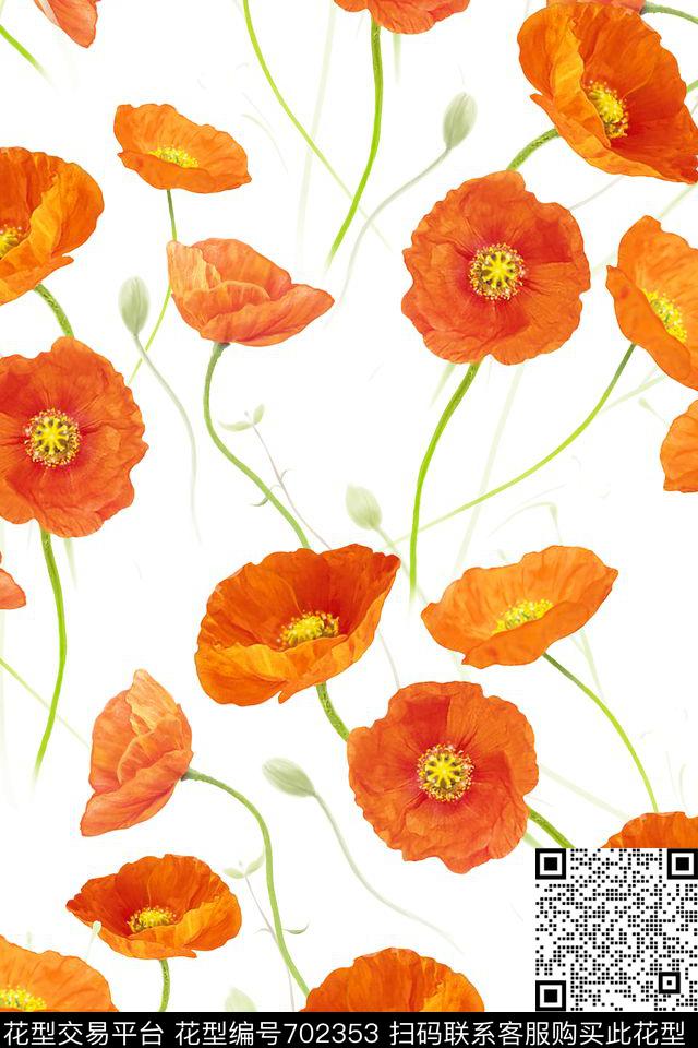 罂粟花花卉乱花数码印花华亿平台下载（图片编号: 702353） - 瓦栏（Walan）